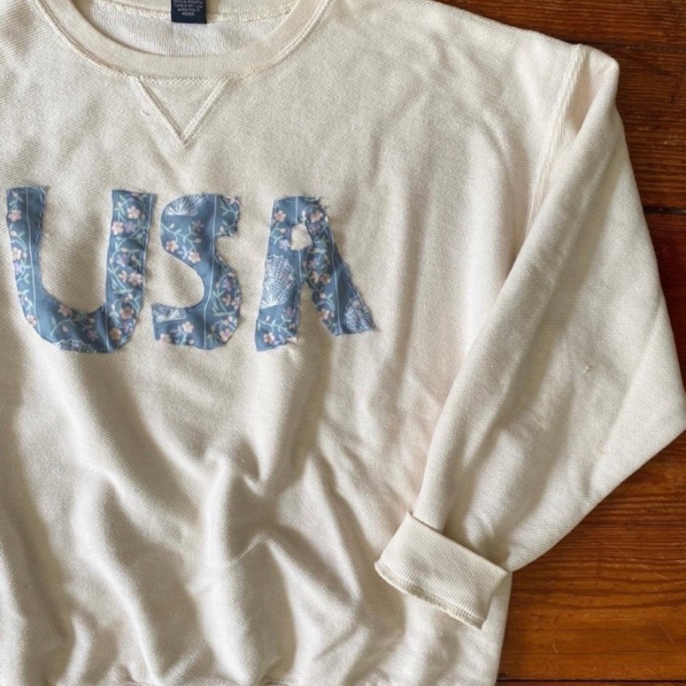 Cream USA Sweatshirt with Floral Letters